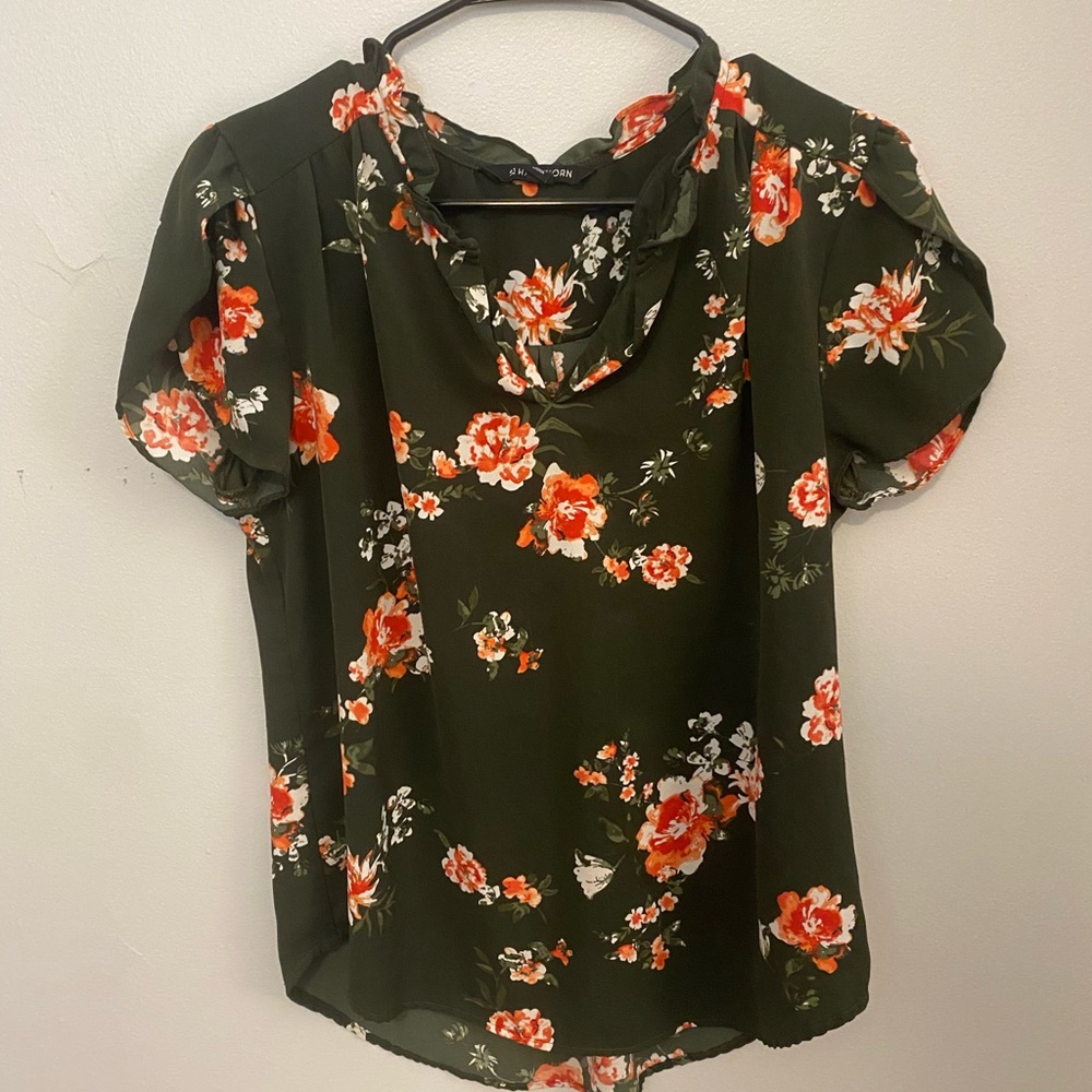 Green floral blouse